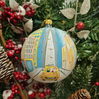 FREEDOM TOWER WITH SANTA AND STATUE OF LIBERTY IN A TAXI GLASS BALL
