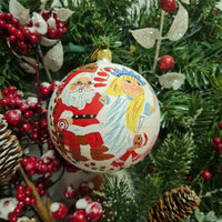 SANTA AND LADY LIBERTY LIST GLASS BALL