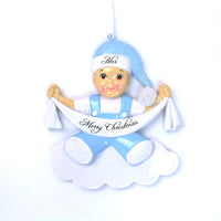 BABY BOY WITH RIBBON ORNAMENT