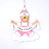 BABY GIRL WITH RIBBON ORNAMENT