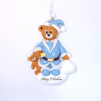BLUE SANTA BEAR BOY ORNAMENT
