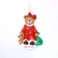 RED SANTA BEAR GIRL ORNAMENT