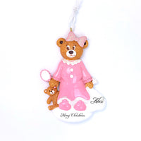 PINK SANTA BEAR GIRL ORNAMENT