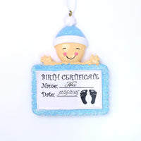 BABY BOY BIRTH CERTIFICATE ORNAMENT