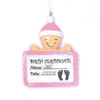 BABY GIRL BIRTH CERTIFICATE ORNAMENT