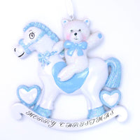 BLUE TEDDY ROCKING HORSE ORNAMENT
