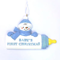 BLUE SNOWMAN BABY BOTTLE ORNAMENT