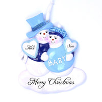 GREEN & RED EXPECTING SNOWMEN ORNAMENT