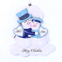 CUTE SNOWMAN COUPLE ORNAMENT - BLUE BLUE