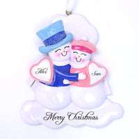 CUTE SNOW COUPLE ORNAMENT - BLUE PINK