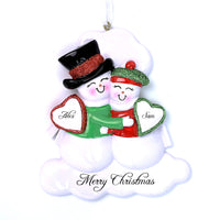 CUTE SNOWMAN COUPLE ORNAMENT - RED GREEN