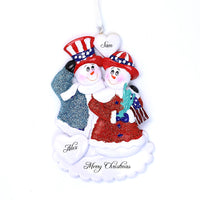 PATRIOTIC SNOWMAN COUPLE ORNAMENT