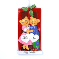 BEAR COUPLE UNDER MISTLETOE RED ORNAMENT