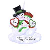 RED AND GREEN SNOWMAN FAMILY ORNAMENT - 3