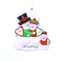 SNOWMAN FAMILY ORNAMENT - GREEN AND RED 3