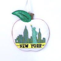 NYC SKYLINE WHITE APPLE ORNAMENT