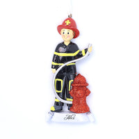 FIREFIGHTER W/ RED HAT ORNAMENT