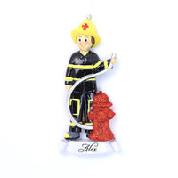 FIREFIGHTER W/ YELLOW HAT ORNAMENT