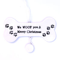 WHITE WE WOOF YOU A MERRY CHRISTMAS ORNAMENT