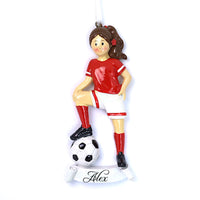 RED SOCCER GIRL ORNAMENT