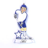 BLUE HOCKEY PLAYER ORNAMENT