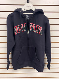 Navy Blue New York Applique Zipper Hoodie