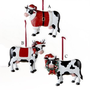 2.75-4.75" Resin Christmas Cow Ornament
