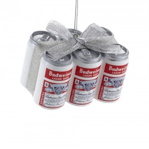 1.75" Budweiser® Vintage Can 6-Pack with Bow Ornament
