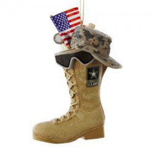 U.S. ARMY BOOT WITH USA FLAG, HAT AND SUN GLASSES ORNAMENT