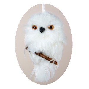 White Hanging Owl With Branch Christmas Ornament