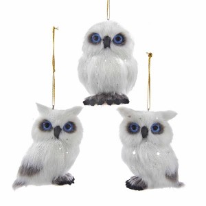2.75"Plush White Owl Orn 3/Asstd