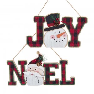 4"Wdn Santa Noel/Snwman Joy Plaques