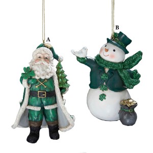 Irish Snowman or Santa Christmas Ornament 