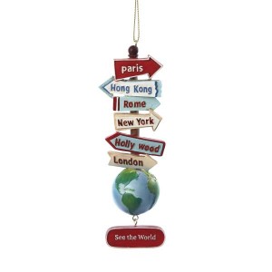 5.5" Resin World Signs with Globe Ornament