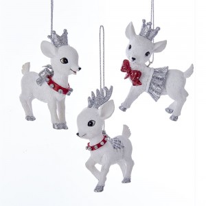 Red and Silver Baby Deer Ornaments, 3 Assorted