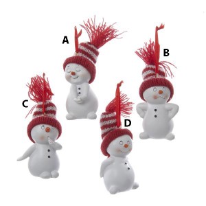 Snowman with Red/White/ Knit Hat Ornament 