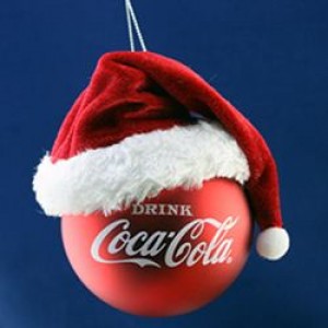3.75" Coca-Cola Ball With Santa Hat Ornament
