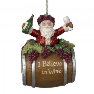 4-Inch Polyresin Santa on Wine Barrel Ornament