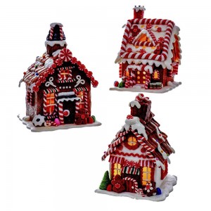 8" Battery-Operated LED Brown Gingerbread House Ornaments, 3 Assorted