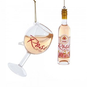 4-4.5"Gls Rose Wine Bottl/Glass Orn