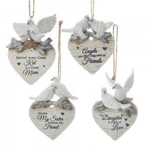 Dove Heart With Sayings Ornaments, 4 Assorted