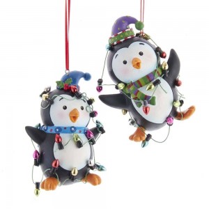 Penguins With Christmas Lights Ornaments, 2 Assorted