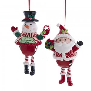 Santa and Snowman Bell Ornaments, 2 Assorted