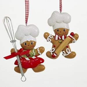 Gingerbread Boy and Girl Chef Ornaments For Personalization, 2 Assorted