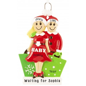 Expecting Couple Blonde Personalized Christmas Ornament