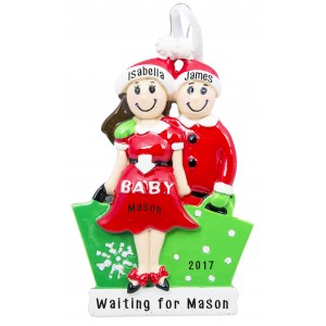 Expecting Couple Brown Personalized Christmas Ornament
