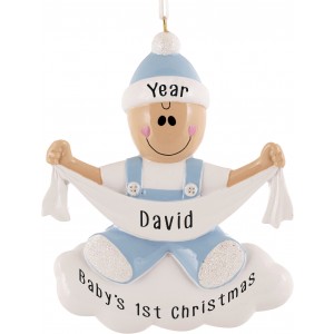 Baby with Ribbon Boy Personalized Christmas Ornament 