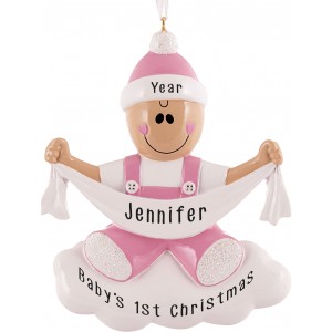 Baby with Ribbon Girl Personalized Christmas Ornament 