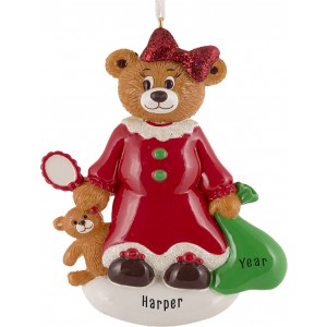 Santa Bear Girl Personalized Christmas Ornament 