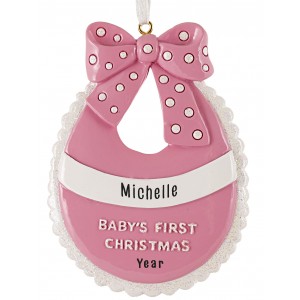 Baby Bib Girl Personalized Christmas Ornament 